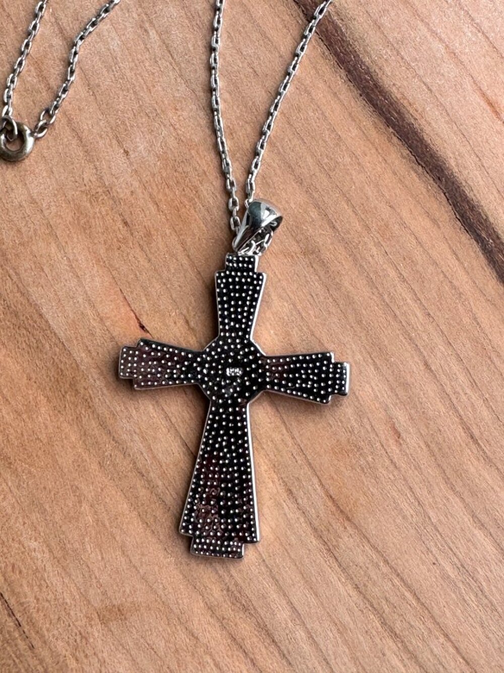 Sterling Silver Blue Opal Inlay Cross Pendant Necklace 23” Chain 7.3g 2” - Picture 5 of 8